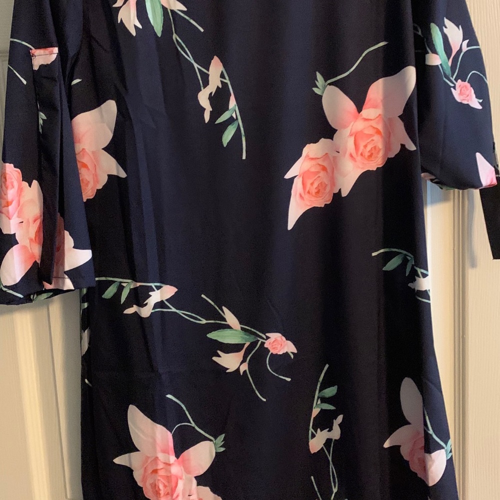 Floral navy blue dress mid sleeve